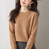 Elegant Commuter 100% Wool Crew Neck Long Sleeve Knit Top