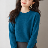 Elegant Commuter 100% Wool Crew Neck Long Sleeve Knit Top