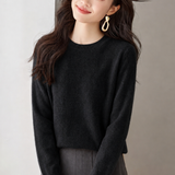 Elegant Commuter 100% Wool Crew Neck Long Sleeve Knit Top