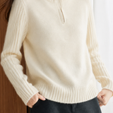 Casual Spliced Vertical Stripe Half-Placket Knit Top