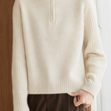 Casual Spliced Vertical Stripe Half-Placket Knit Top