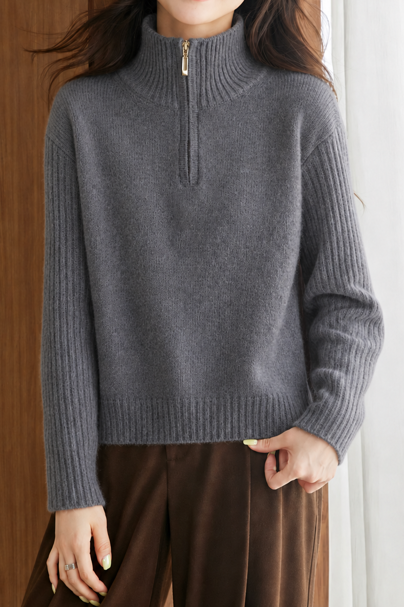 Casual Spliced Vertical Stripe Half-Placket Knit Top