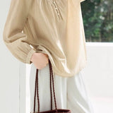 French Elegant Crew Neck Single-Breasted Long Sleeve Blouse