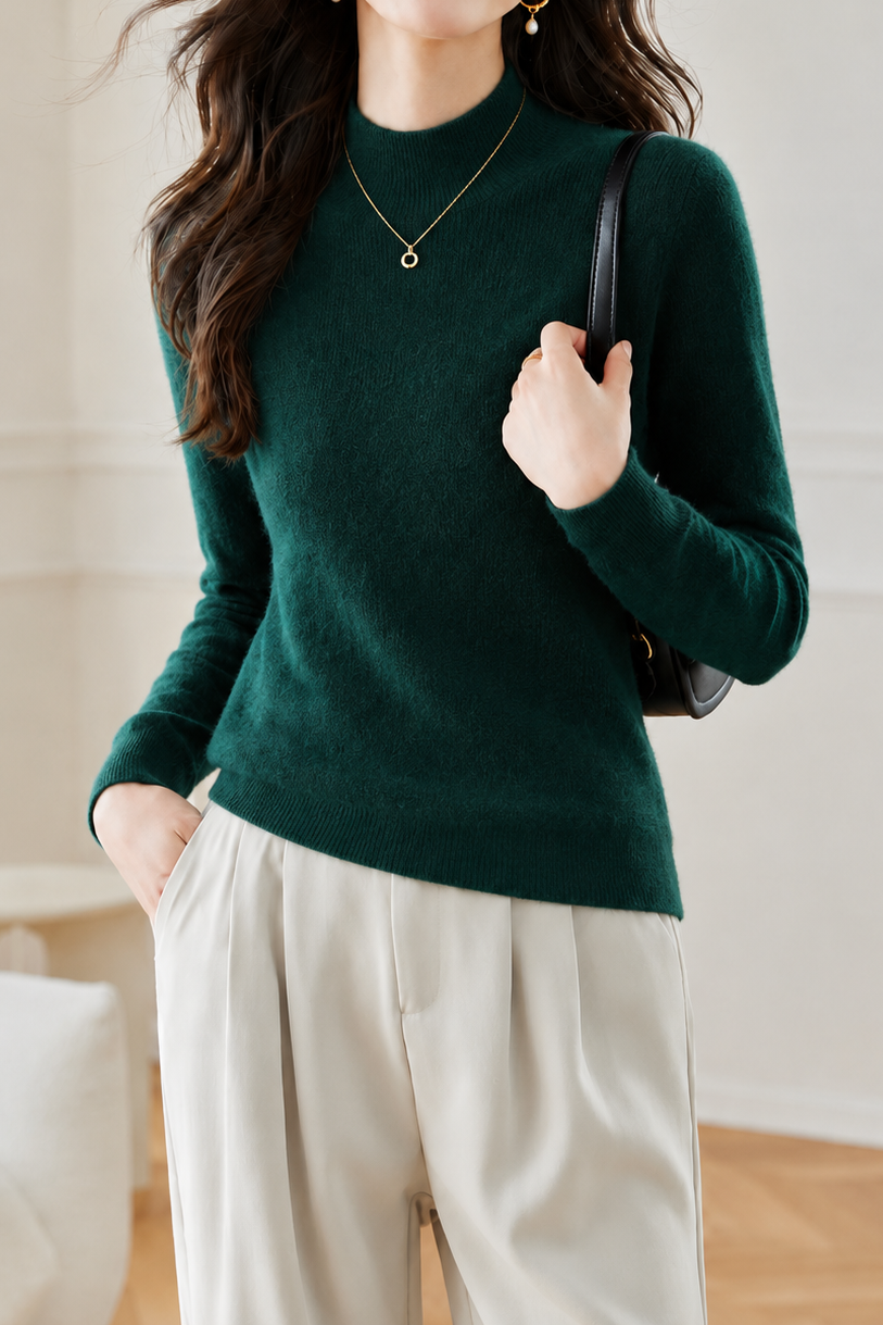 Elegant Commuter Mock Neck Long Sleeve Knit Top