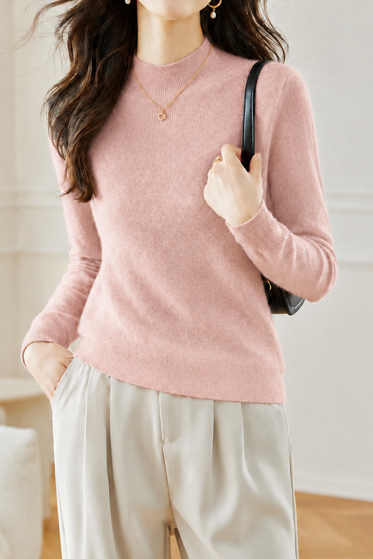Elegant Commuter Mock Neck Long Sleeve Knit Top