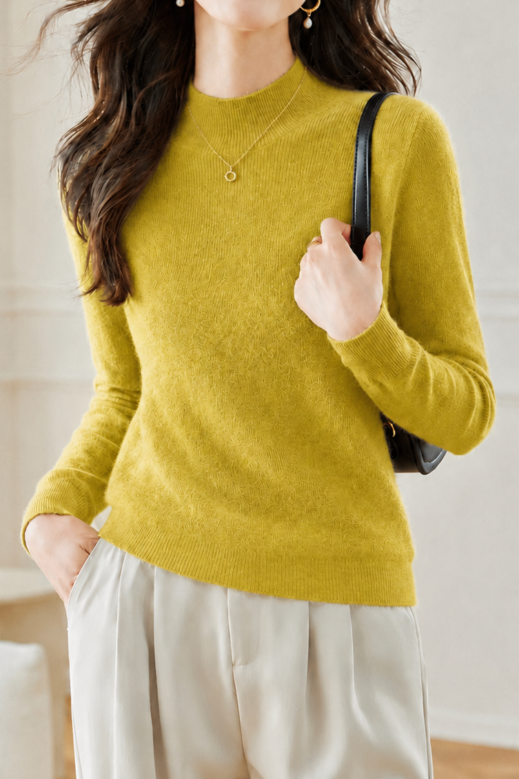 Elegant Commuter Mock Neck Long Sleeve Knit Top