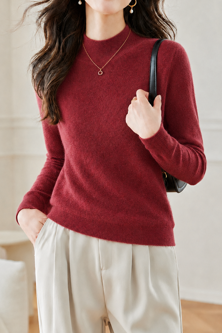 Elegant Commuter Mock Neck Long Sleeve Knit Top
