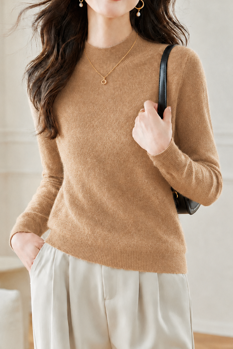 Elegant Commuter Mock Neck Long Sleeve Knit Top