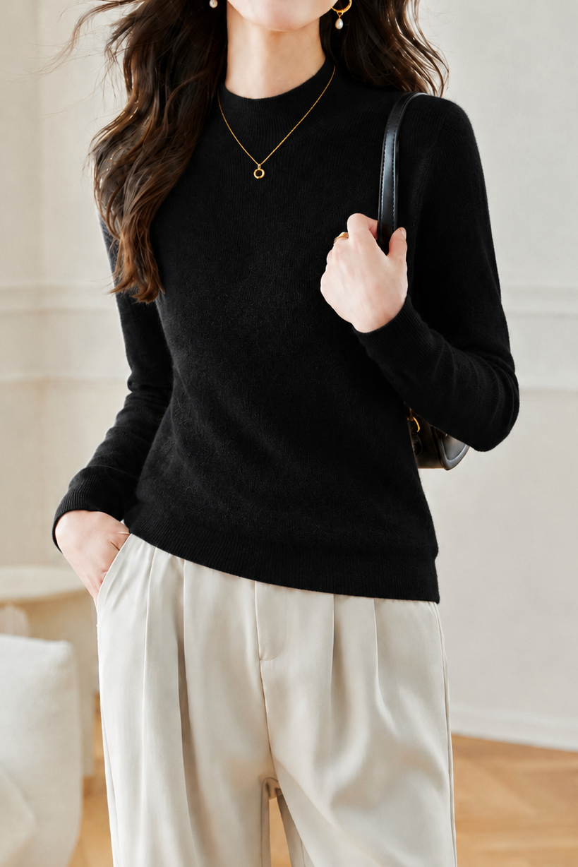 Elegant Commuter Mock Neck Long Sleeve Knit Top