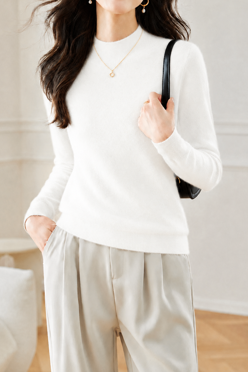 Elegant Commuter Mock Neck Long Sleeve Knit Top