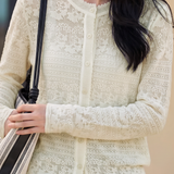 Exquisite Elegant Three-Dimensional Jacquard Texture Crew Neck Long Sleeve Cardigan