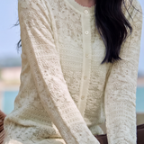 Exquisite Elegant Three-Dimensional Jacquard Texture Crew Neck Long Sleeve Cardigan