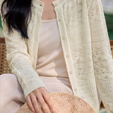 Exquisite Elegant Three-Dimensional Jacquard Texture Crew Neck Long Sleeve Cardigan