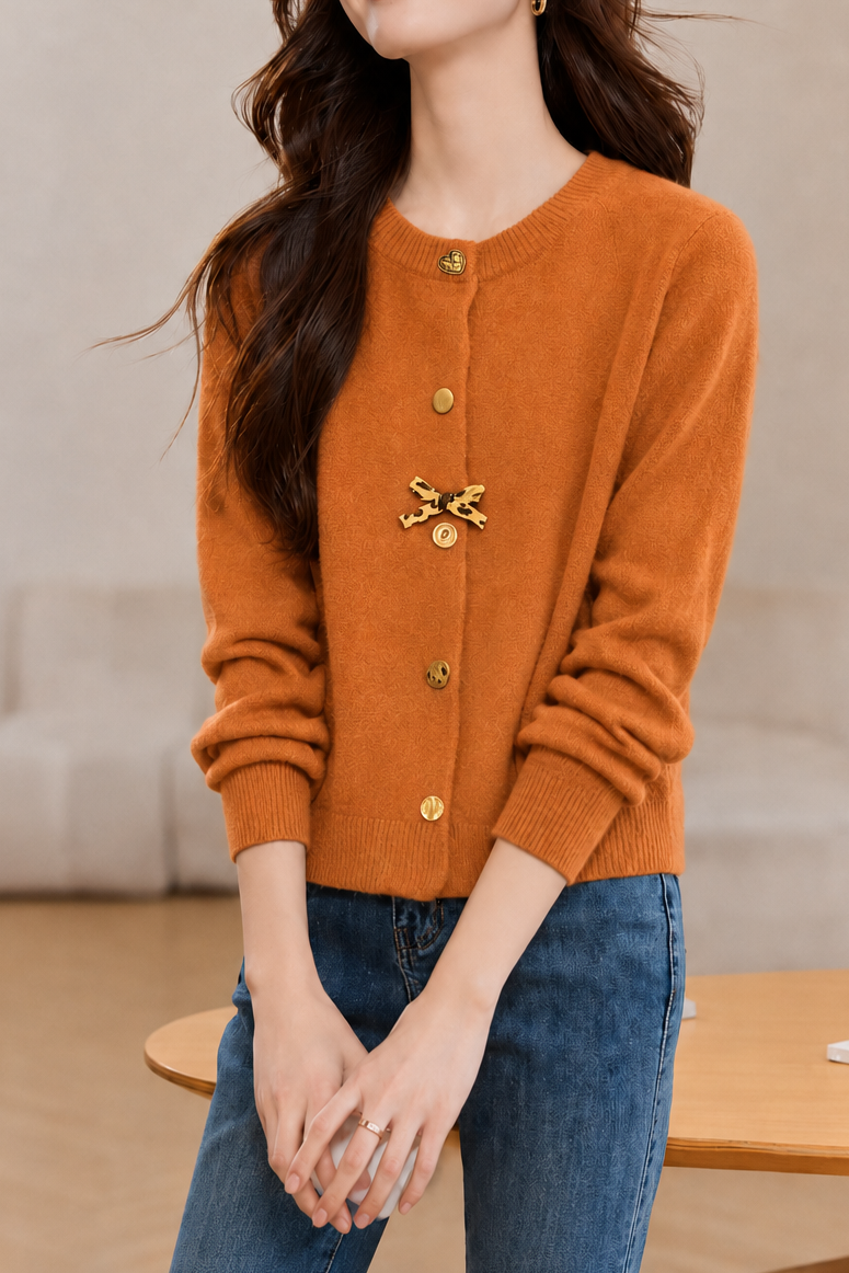 Casual Special-Shaped Button Bow Cardigan