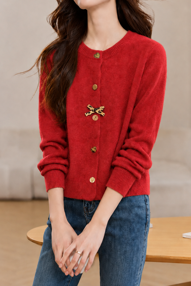 Casual Special-Shaped Button Bow Cardigan