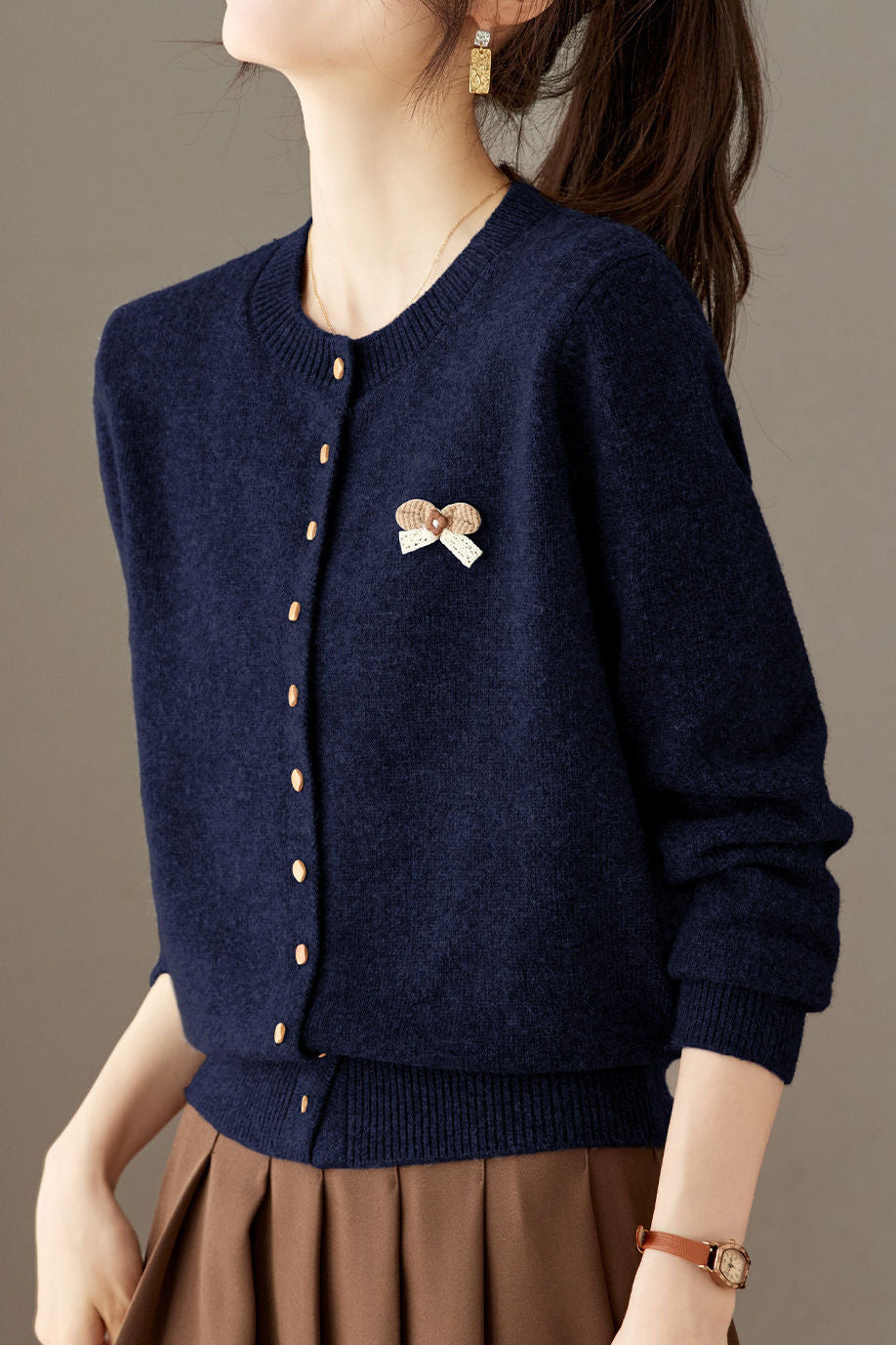 Casual Versatile Bow Decorated Cardigan