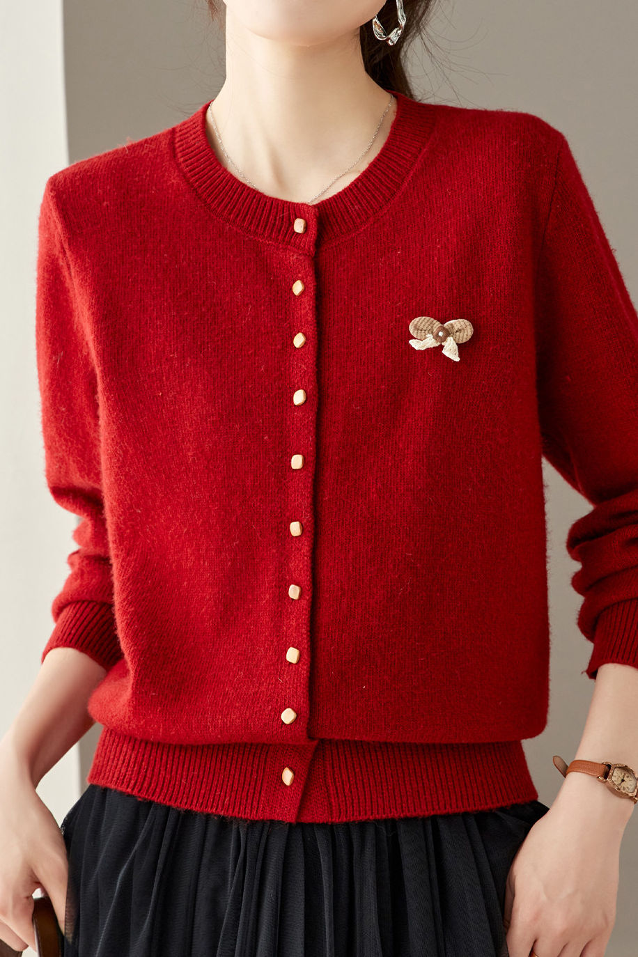 Casual Versatile Bow Decorated Cardigan
