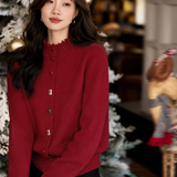 Elegant Sequin Ruffle Special-Shaped Button Cardigan