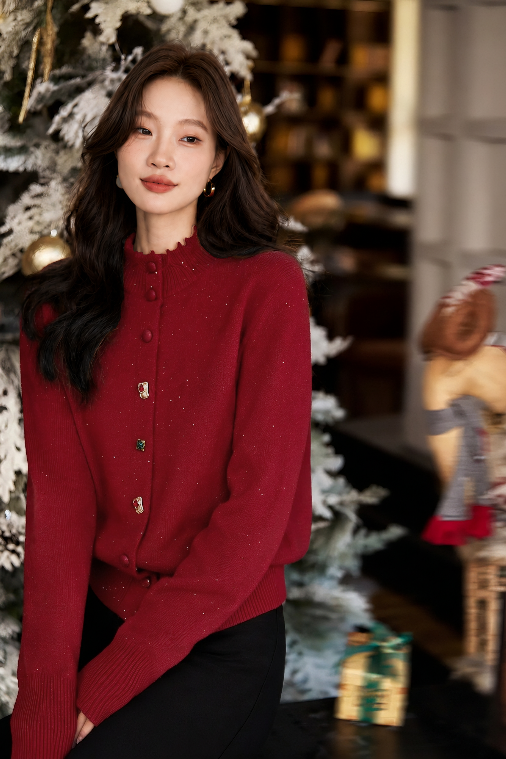 Elegant Sequin Ruffle Special-Shaped Button Cardigan