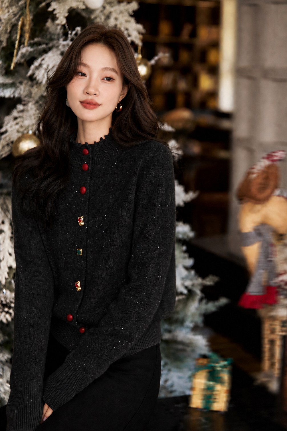 Elegant Sequin Ruffle Special-Shaped Button Cardigan