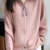 Gentle Commuter Color-Block Mock Neck Zip Knit Cardigan