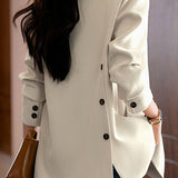 Elegant Intellectual Blazer With Side Slits & Patch Pockets