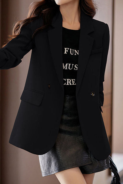 Elegant Intellectual Blazer With Side Slits & Patch Pockets