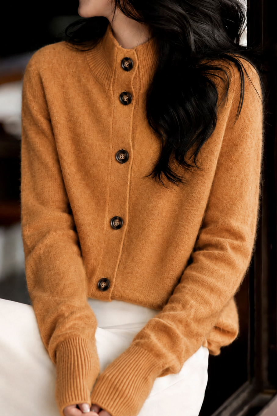 Casual Elegant Solid Turtleneck Cardigan