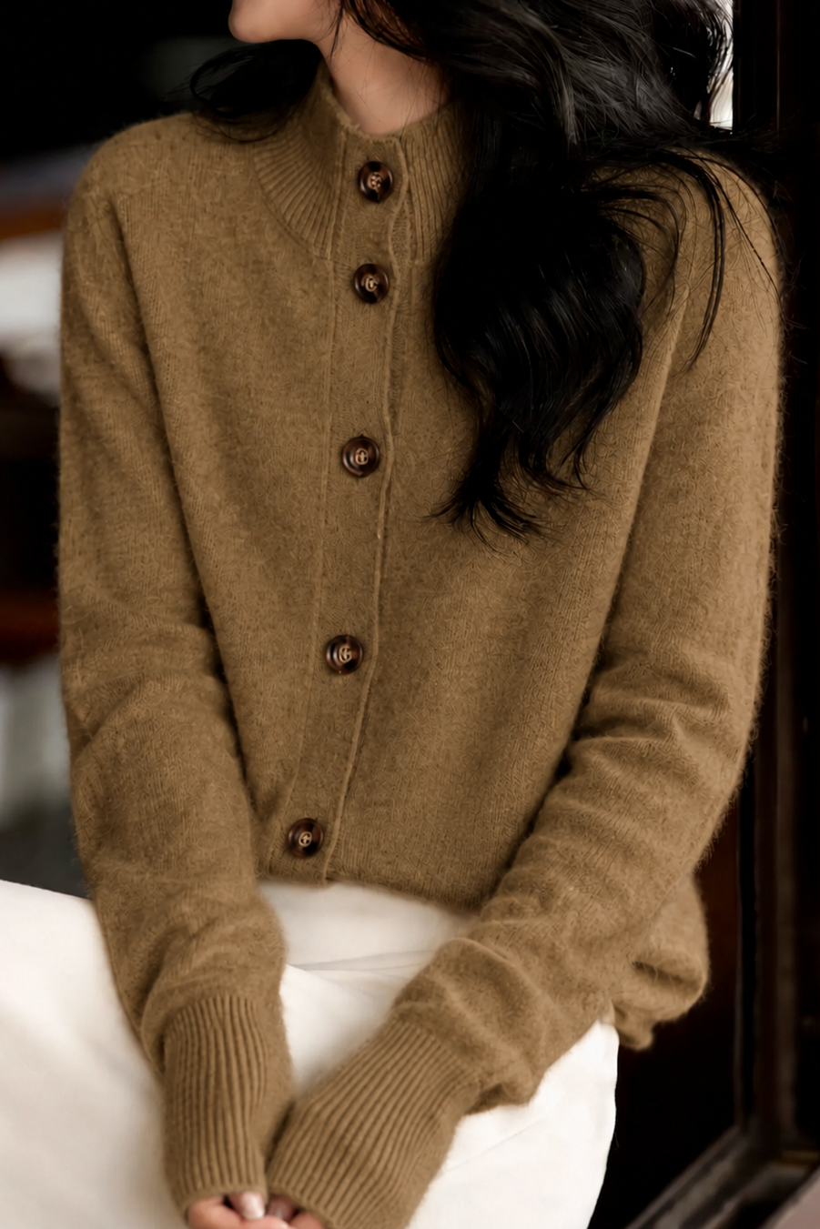 Casual Elegant Solid Turtleneck Cardigan