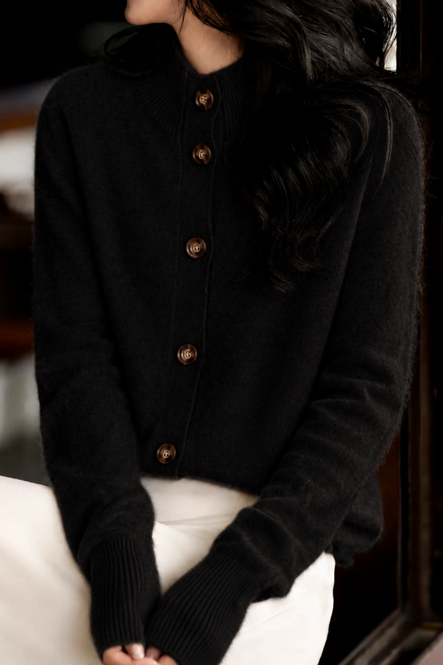 Casual Elegant Solid Turtleneck Cardigan