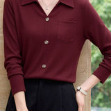 Elegant Commuter Lapel Half-Placket Knit T-Shirt
