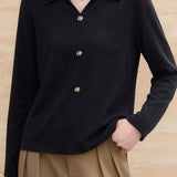 Elegant Commuter Lapel Half-Placket Knit T-Shirt