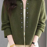 Elegant Commuter Lapel Zip & Button Long-Sleeve Knit Cardigan