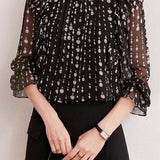 Exquisite Elegant Stand Collar Printed Puff Sleeve Chiffon Blouse