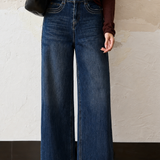 Casual Vintage Blue Raw Edge Spliced Straight-Leg Jeans