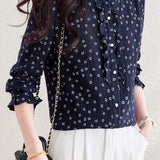 Exquisite Commuter Ruffled Floral Stand Collar Long Sleeve Blouse