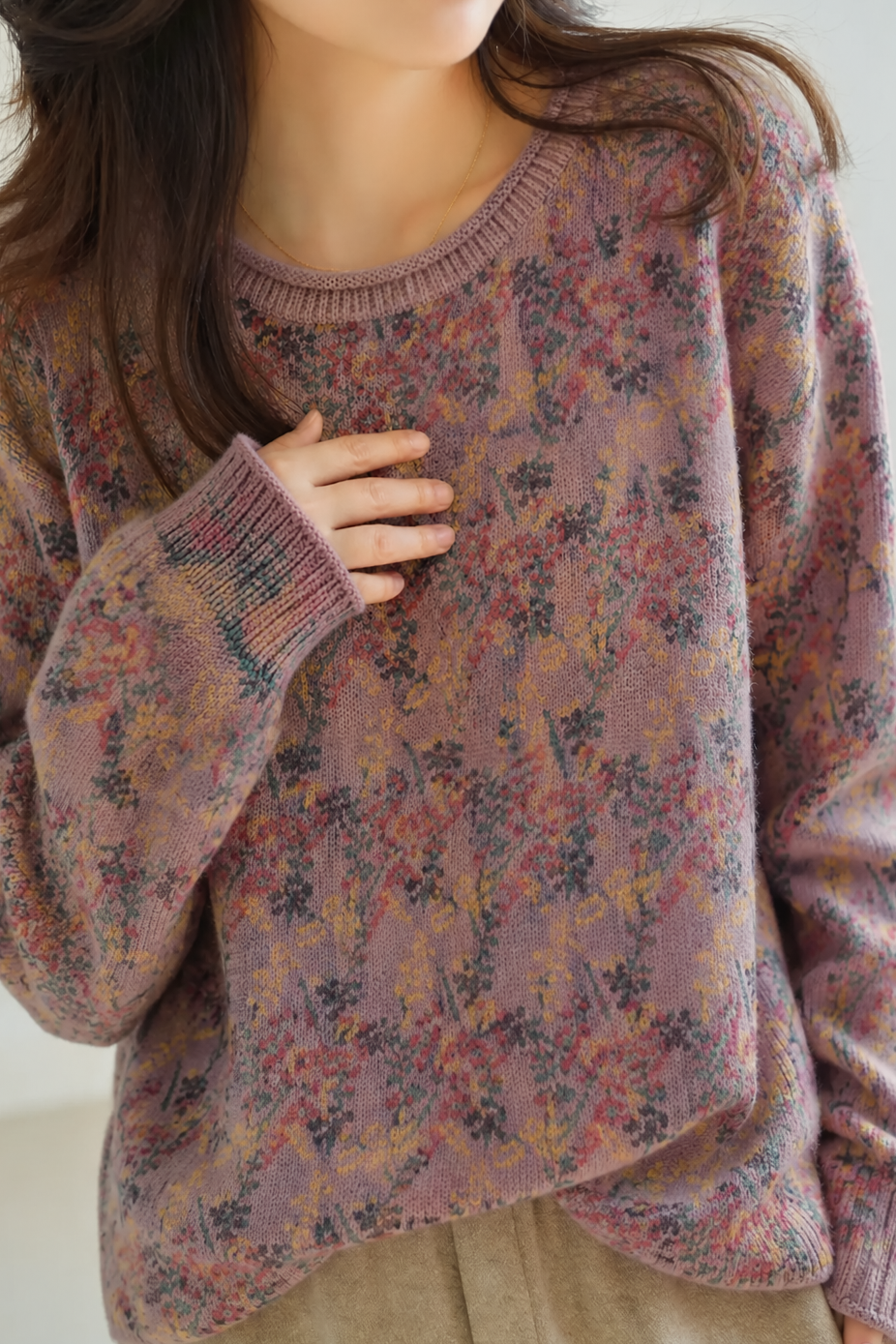 Lazy Commuter Vintage Floral Drop Shoulder Long Sleeve Sweater