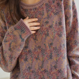 Lazy Commuter Vintage Floral Drop Shoulder Long Sleeve Sweater
