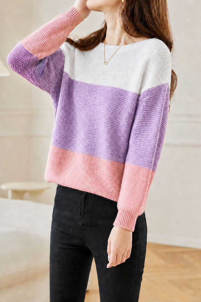 Casual Contrast Horizontal Stripe Knit Top