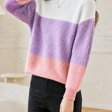 Casual Contrast Horizontal Stripe Knit Top