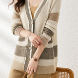 Casual Commuter Color-Block Chunky Knit V-Neck Hollow Knit Cardigan