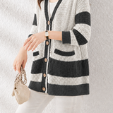 Casual Commuter Color-Block Chunky Knit V-Neck Hollow Knit Cardigan