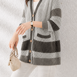 Casual Commuter Color-Block Chunky Knit V-Neck Hollow Knit Cardigan