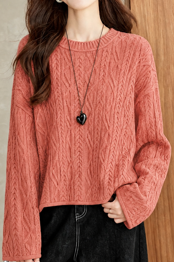 Casual Loose Flared Sleeve Cable Knit Sweater