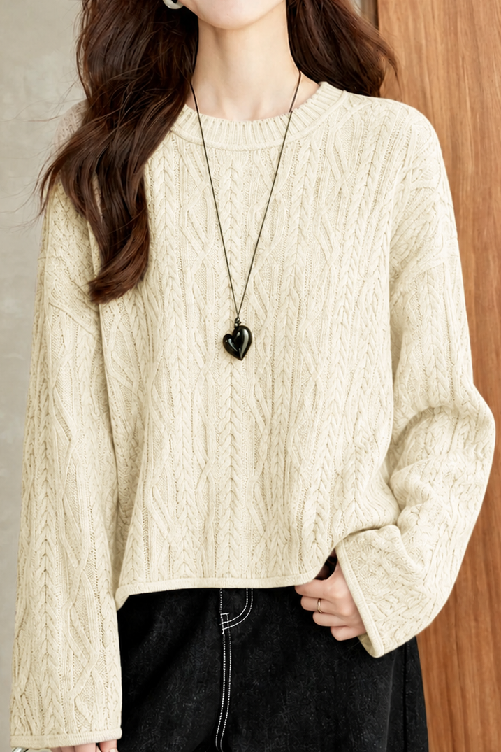 Casual Loose Flared Sleeve Cable Knit Sweater