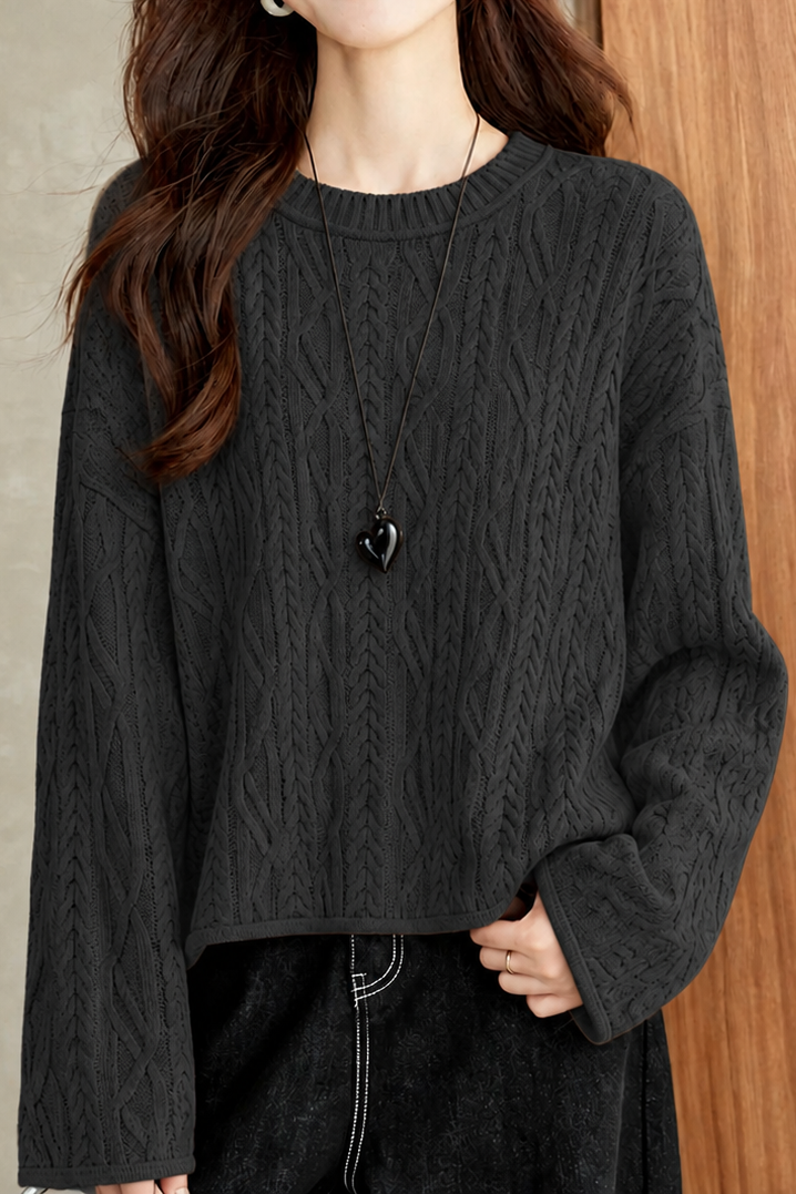 Casual Loose Flared Sleeve Cable Knit Sweater
