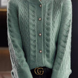 Gentle Commuter Crew Neck Cable Diamond Knit Cardigan