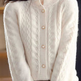 Gentle Commuter Crew Neck Cable Diamond Knit Cardigan
