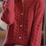 Gentle Commuter Crew Neck Cable Diamond Knit Cardigan