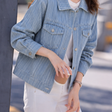 Casual Vertical Stripe Jacket With Flap Patch Pockets